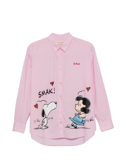 Camicia MC2 Saint Barth Brigitte Embry da donna rosa a righe con stampa Snoopy e Lucy MC2 SAINT BARTH | BRIGITTE EMBRY01927L